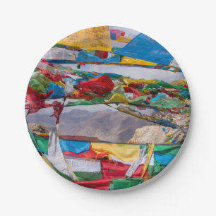 Assiettes En Carton Paysage tibétain avec drapeaux de prière - Himalay