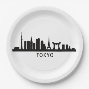Assiettes En Carton Paysage urbain du Japon   Silhouette de la skyline