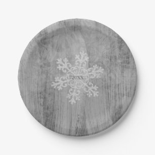 Assiettes En Carton Peace Love Cheer Silver Snowflake Fête