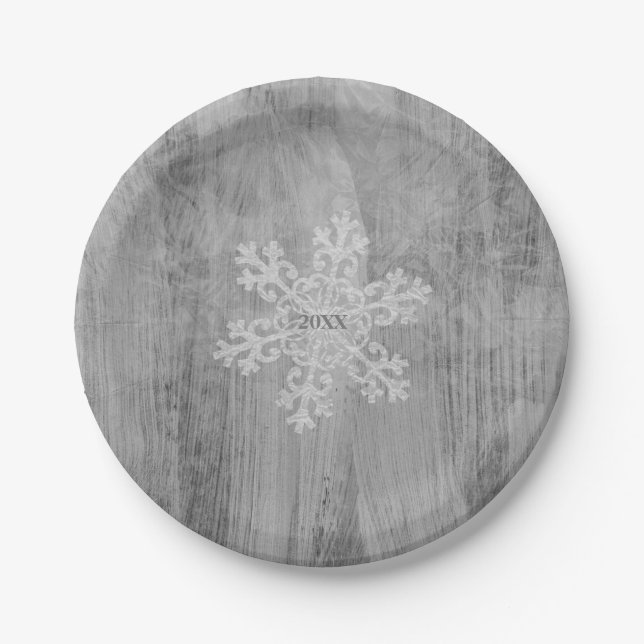 Assiettes En Carton Peace Love Cheer Silver Snowflake Fête (Devant)