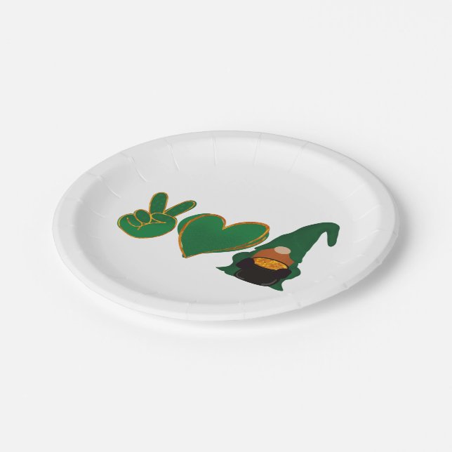Assiettes En Carton Peace Love Gnome | Sublimation de la Saint Patrick (Angle)