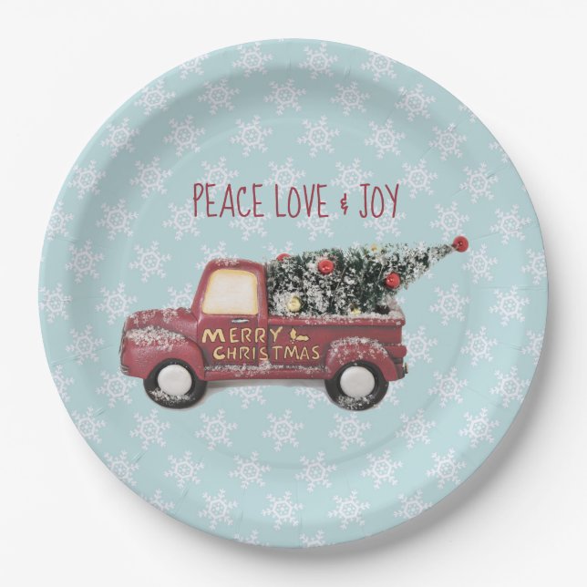 Assiettes En Carton Peace Love & Joy Toy Camion Joyeux Noël (Devant)