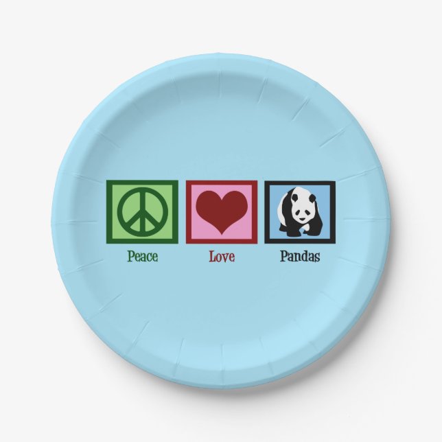 Assiettes En Carton Peace Love Pandas (Devant)