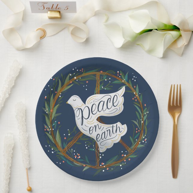 Assiettes En Carton Peace on Earth Letters Dove Holiday Party (Mariage)