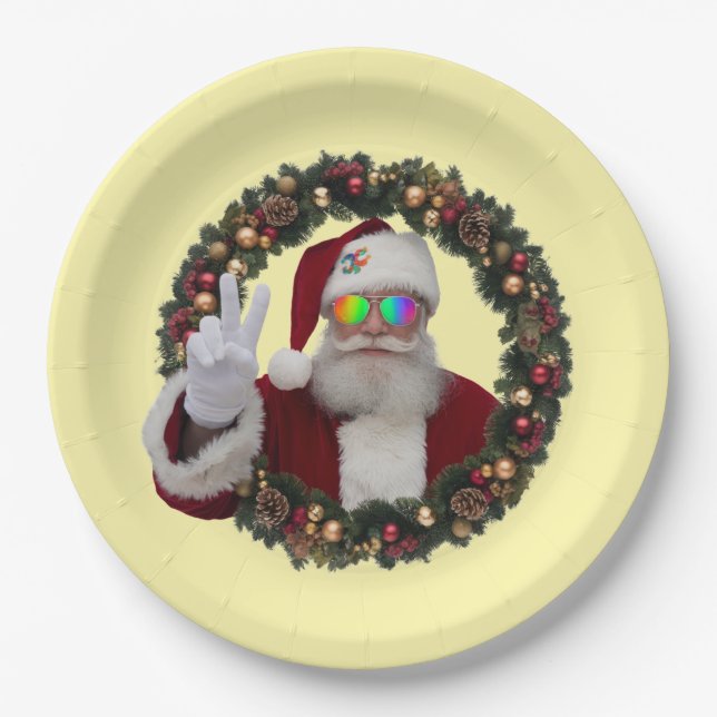 Assiettes En Carton Peace Santa Wreath Plate (Devant)