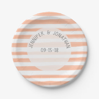 Assiettes En Carton Peach Watercolor Stripes Sud-Ouest Mariage