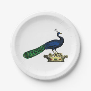 Assiettes En Carton Peacock héraldique Vintage stylisé sur Couronne C