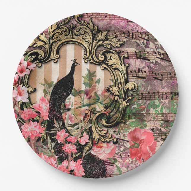 Assiettes En Carton Peacock rose Mariage français fournitures Plaques  (Devant)