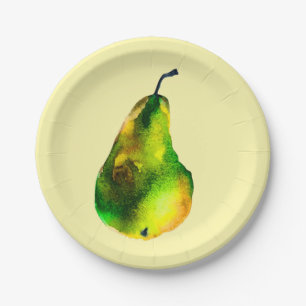Assiettes En Carton Pear aquarelle fruit vert
