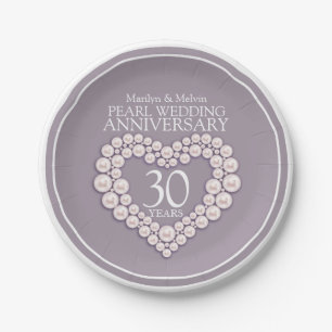 Assiettes En Carton Pearl 30e anniversaire mariage coeur personnalisé