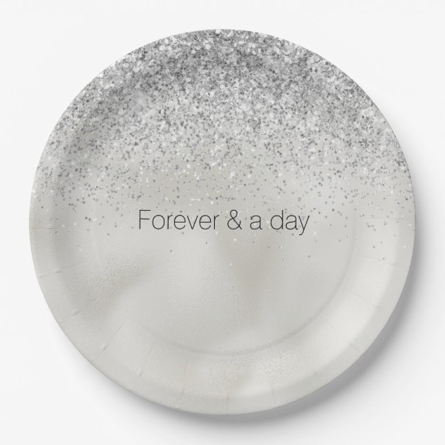 Assiettes En Carton Pearl White Luxe Parties scintillant en argent (Devant)