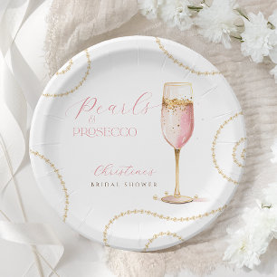 Assiettes En Carton Pearls Fête des mariées d'or rose Prosecco