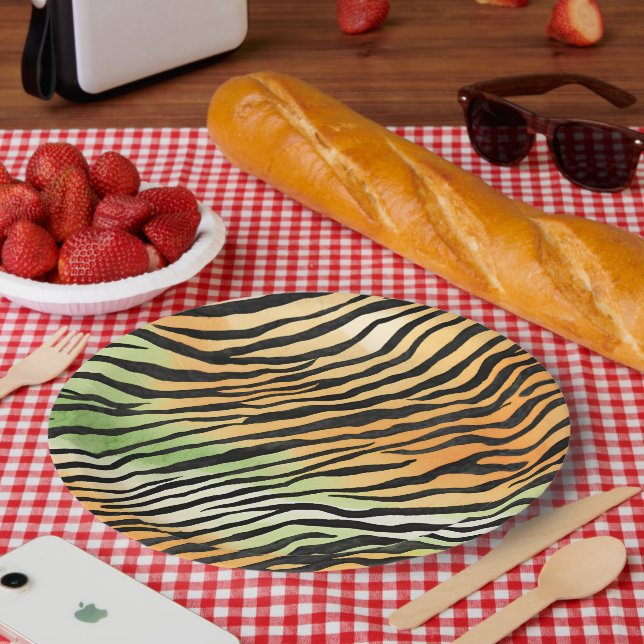 Assiettes En Carton Peau de tigre rayée moderne Imprimer félin de gros (Pique-nique)