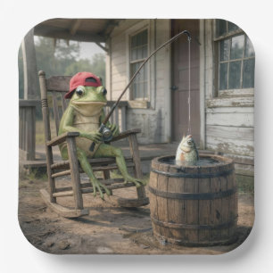Assiettes En Carton Pêche à la grenouille dans un tonneau de whisky