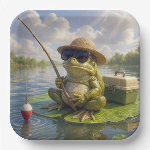 Assiettes En Carton Pêche à la grenouille depuis un nénuphar