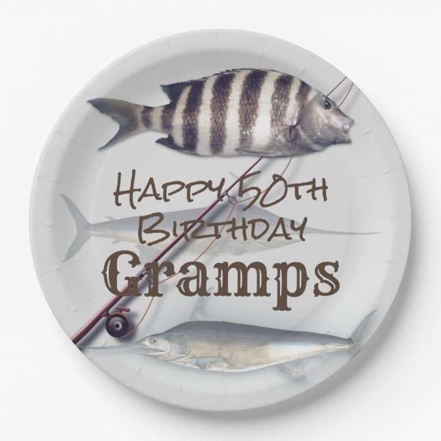 Assiettes En Carton Pêche à l'eau de mer Fête d'anniversaire du pêcheu (Devant)