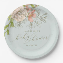 Pêche botanique vintage et Baby shower floral bleu