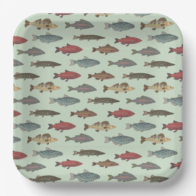 Assiettes En Carton Pêche de poisson Green fête d'anniversaire (Recto)
