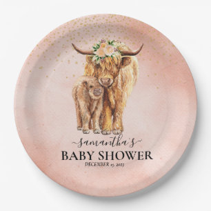 Assiettes En Carton Pêche Florale Highland Vache Baby shower de veau