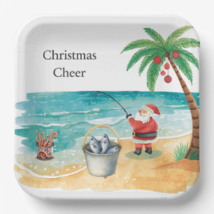 Assiettes En Carton Pêche Père Noël thème Noël