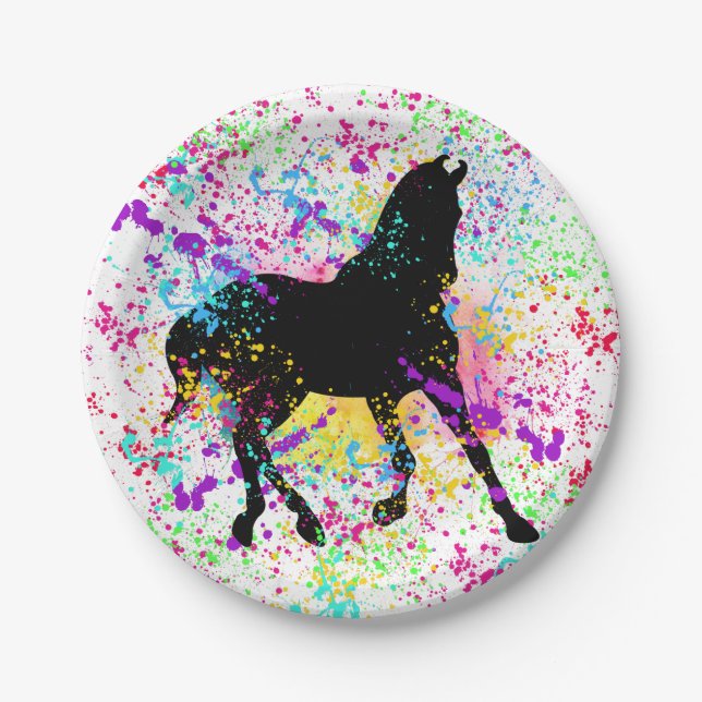 Assiettes En Carton Peinture à cheval noir (Devant)