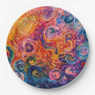 Assiettes En Carton Peinture à l'huile de tourbillons psychédélique