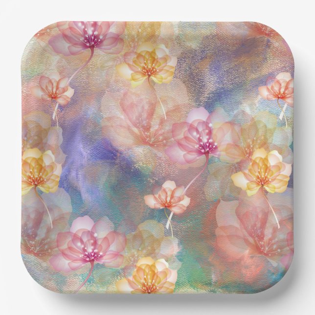 Assiettes En Carton Peinture Abstraite et fleurs (Recto)