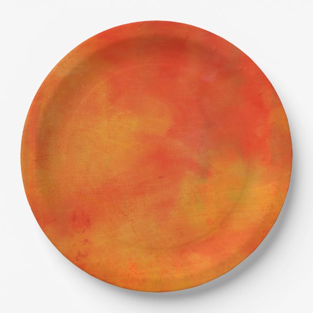 Assiettes En Carton Peinture Abstraite moderne en orange (Devant)