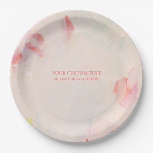 Assiettes En Carton Peinture Abstraite Rose & Corail avec Texte Person
