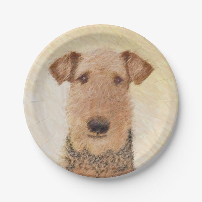 Assiettes En Carton Peinture Airedale Terrier - Cute Original Art (Devant)