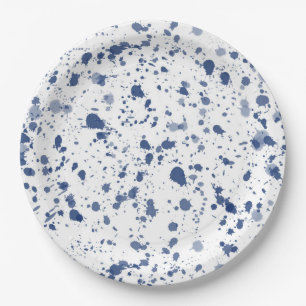 Assiettes En Carton Peinture bleue d'éclaboussure