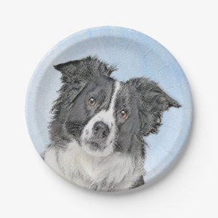 Assiettes En Carton Peinture Collie Bordure - Joli art original chien