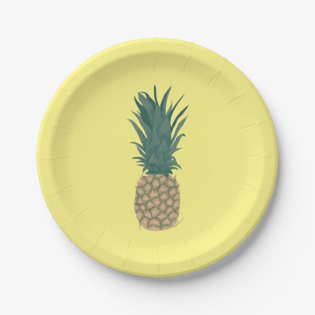 Assiettes En Carton Peinture complète d'ananas mûr avec Feuille (Devant)
