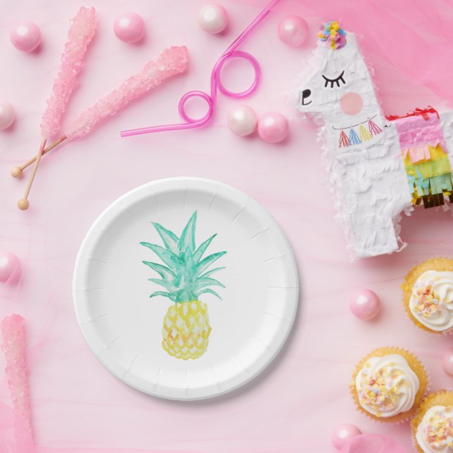 Assiettes En Carton Peinture d'ananas Plaque de papier tropicale (Fête)