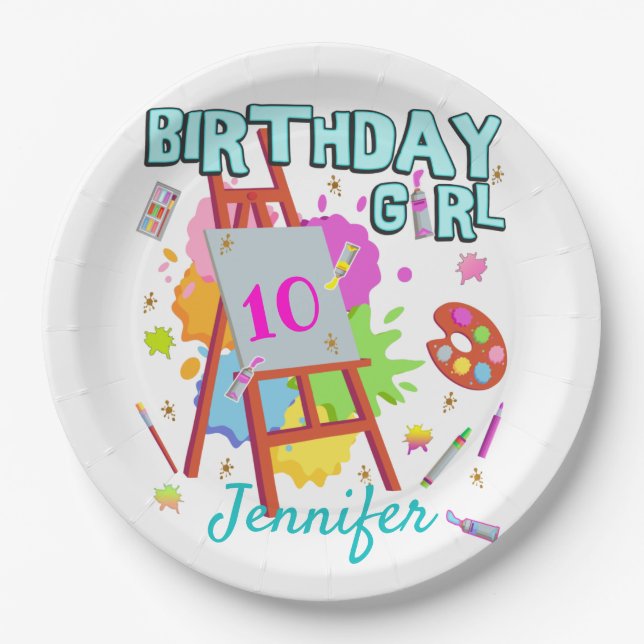 Assiettes En Carton Peinture d'art Splter Peinture Anniversaire Fille  (Devant)