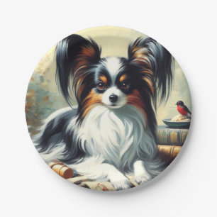 Assiettes En Carton Peinture de chien Papillon vintage