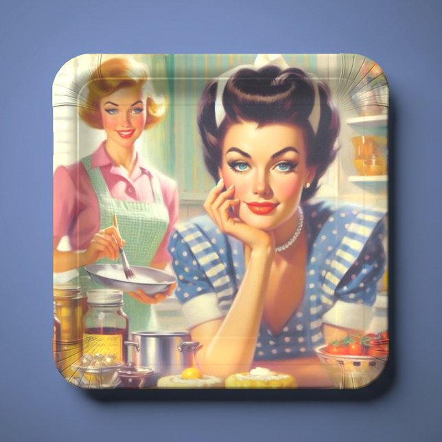 Assiettes En Carton Peinture de cuisine rétro (Créateur téléchargé)