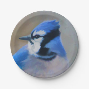 Assiettes En Carton Peinture de Geai Bleu - Art Original d'Oiseaux
