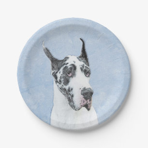 Assiettes En Carton Peinture de Great Dane (Arlequin) - Art original d