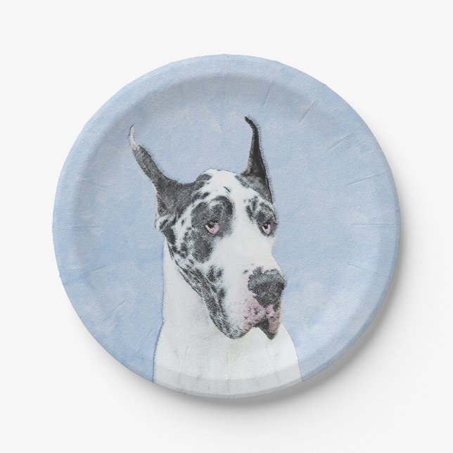 Assiettes En Carton Peinture de Great Dane (Arlequin) - Art original d (Devant)
