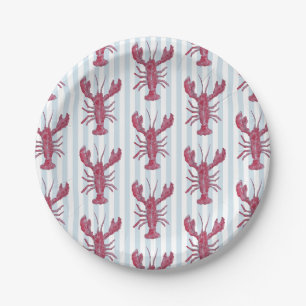 Assiettes En Carton Peinture de homard rayure bleue marine Côtière