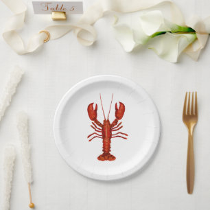 Assiettes En Carton Peinture de homard sur le littoral nautique