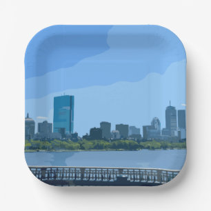 Assiettes En Carton Peinture de la skyline de Boston sur la rivière Ch