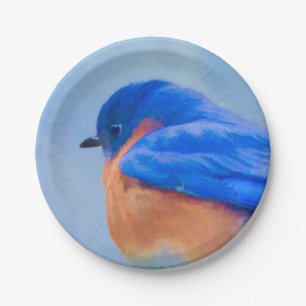 Assiettes En Carton Peinture d'oiseau bleu - art original d'oiseau
