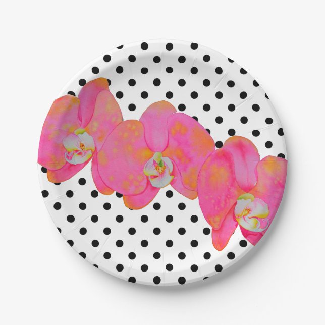 Assiettes En Carton Peinture d'orchidée rose | POIS (Devant)