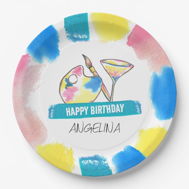Assiettes En Carton Peinture et sip Vin adulte Anniversaire de la fête (Devant)