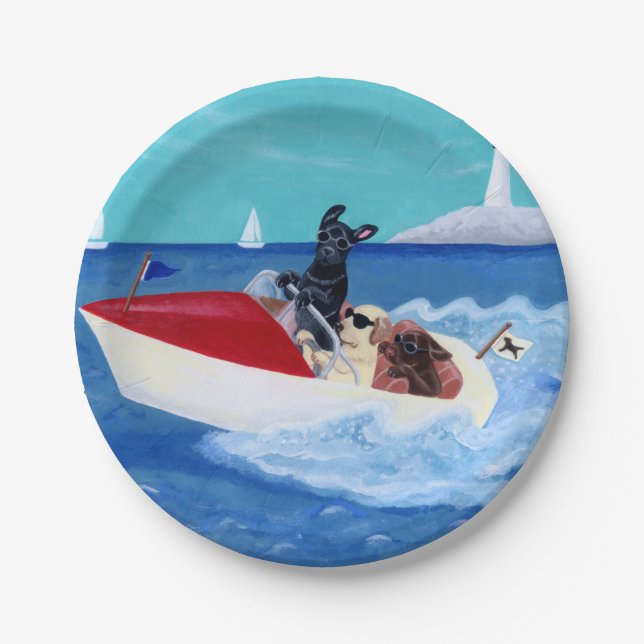 Assiettes En Carton Peinture fraîche de Labradors d'été (Devant)