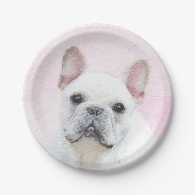Assiettes En Carton Peinture française de Bulldog (Crème/Blanc) - Art  (Devant)
