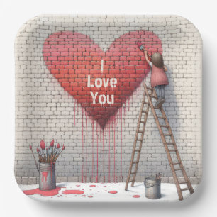 Assiettes En Carton Peinture I Love You Murale de cœur