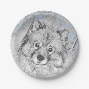Assiettes En Carton Peinture Keeshond Beth - Joli art original chien